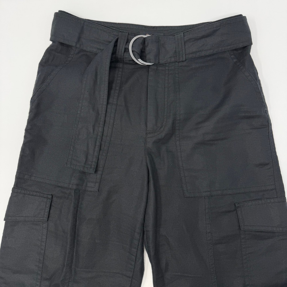 Quince Womens Black Cotton Linen Twill Cargo Pants D-Ring Belt Size Small